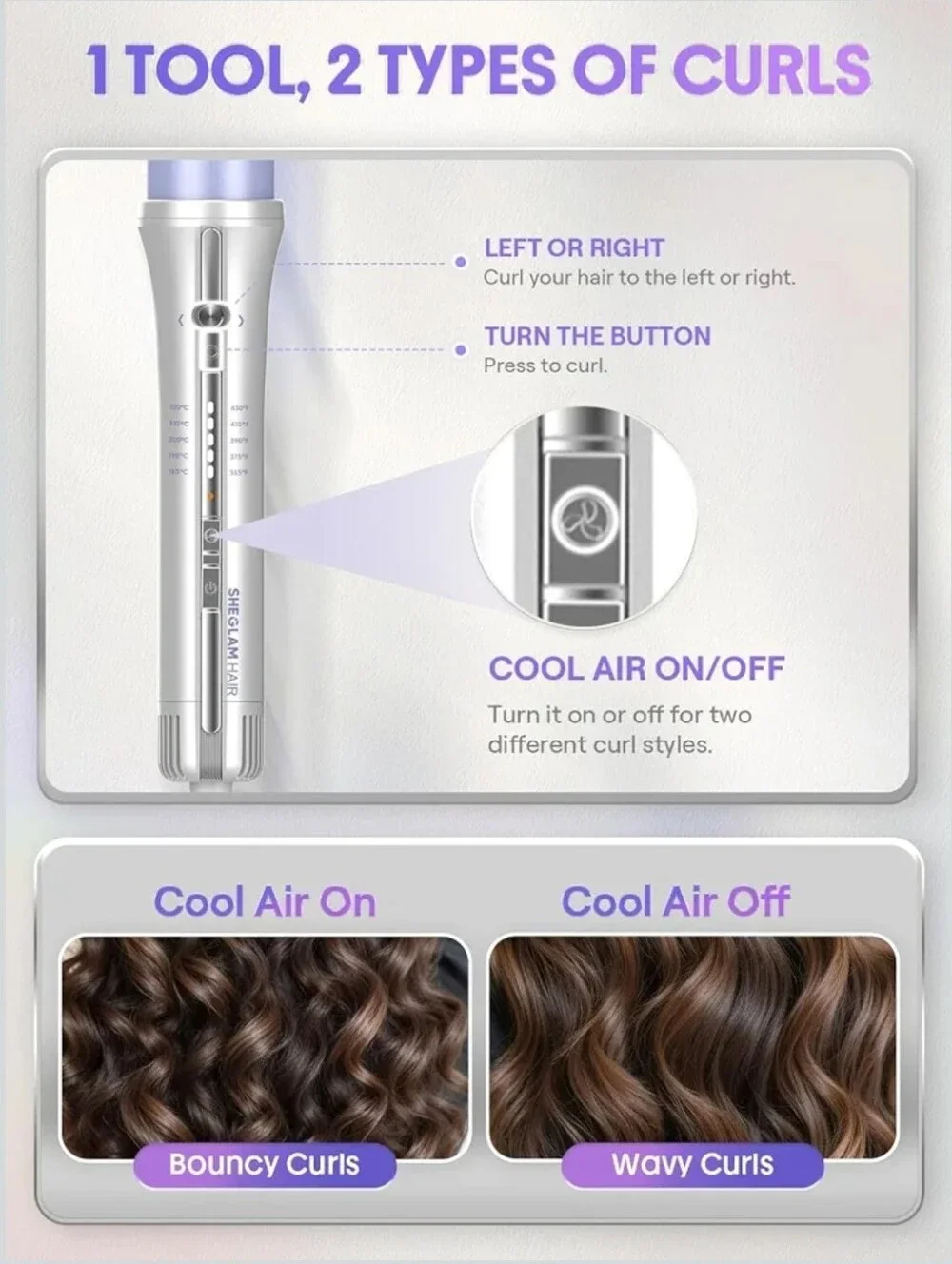 SHEGLAM Hair One Touch Airflow Styler Pro - Lavender/White